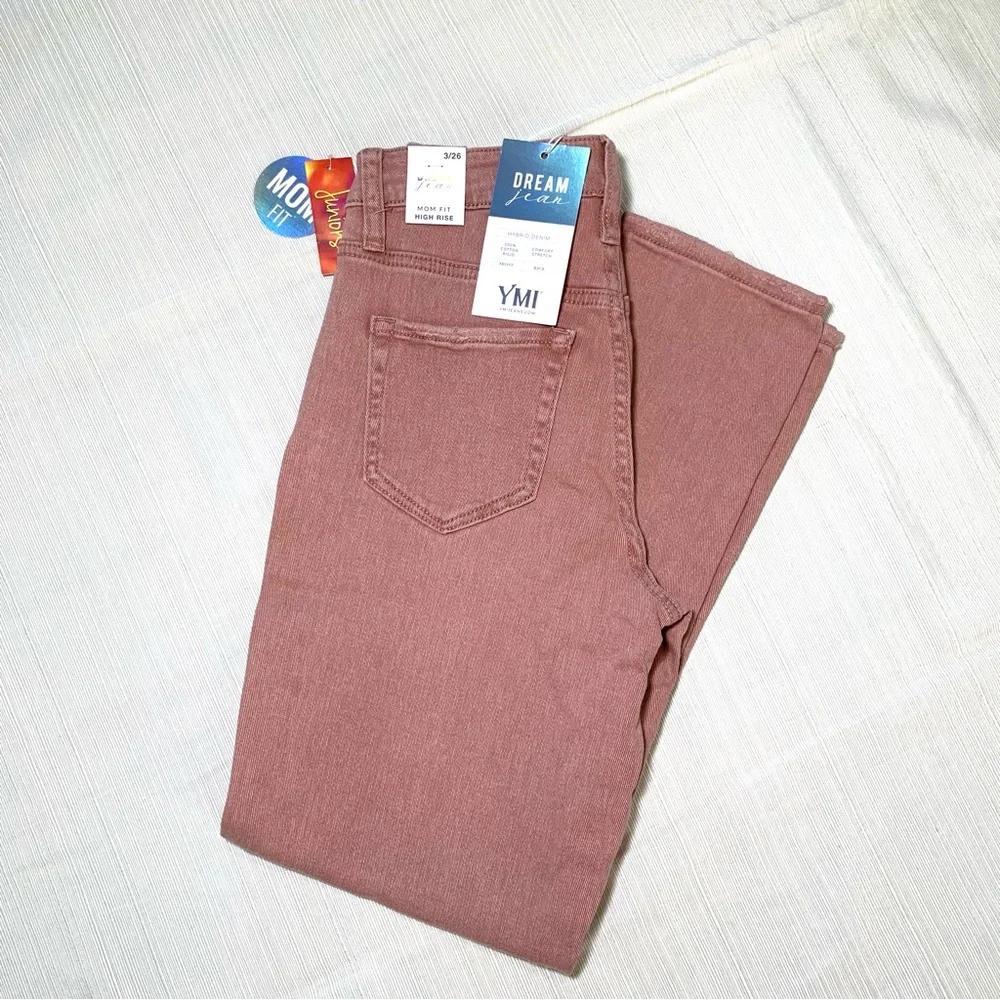 YMI Hybrid Dream Fit High Rise Mom Jeans Mauve Pink Distressed NWT Sz 3/26 Y2K